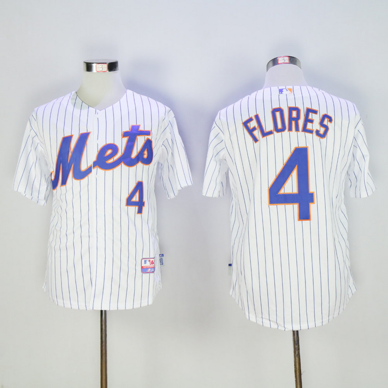 Men New York Mets #4 Flores White MLB Jerseys